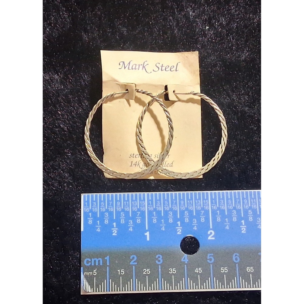 Mark Steel Hoop Earrings Sterling Silver 14K Gold Plated Twisted Women's